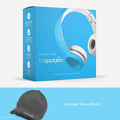 LilGadgets Connect+ Style On-Ear Kids Headphones with Microphone - SharePort Technology, SoftTouch Padding, Detachable Cable, Volume Limiting, Durable & Adjustable - Blue - color: Blue