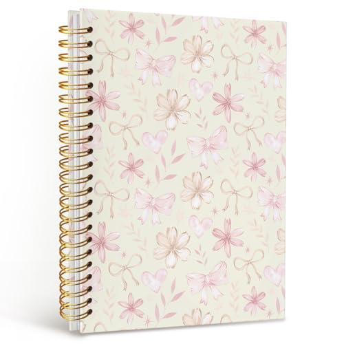 MOFUYU Cute Notebook for Girls,Coquette Bow Hardcover Spiral Notebook | Flower Spiral Notebook,Yellow Floral Journal A5,Pretty Gift for Teen Girls or Students - color: Yellow bow(pink)