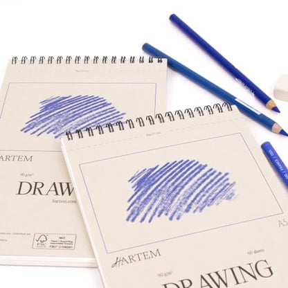 Hartem - A5 Sketch Book & 2B Graphite Pencil, Top Spiral Bound Sketch Pad, 100 Sheets, 60lb/90gsm Acid-Free Drawing Paper, Art Suppiles for Kids & Adults, Beginners & Professional Artists - size: A5 (5.8 × 8.3 in) + 2B Graphite Pencil