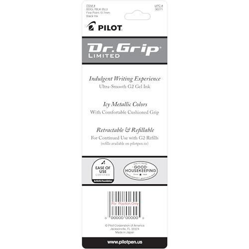 Pilot Dr. Grip Limited Gel Pen, Black Ink, Single Pen | Ideal for School, Journaling & Office Writing - color: Blue Barrel, size: 1 Count (Pack of 1)
