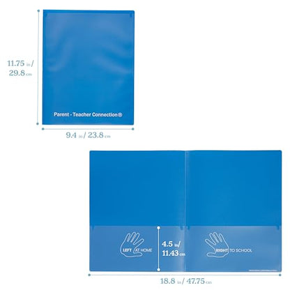 ECR4Kids 2-Pocket Parent-Teacher Classroom Communication Folder, School Supplies, Blue, 36-Piece - color: Blue