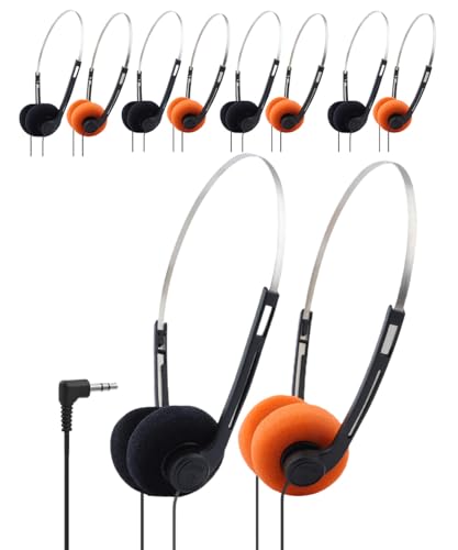 10 Pack Classroom Headphones for School Students, Bulk Headphones with 3.5mm Jack, Comfortable Soft Earpads, Adjustable Headband, 4 Ft Tangle-Free Cord for Computers, Tablets & Laptops