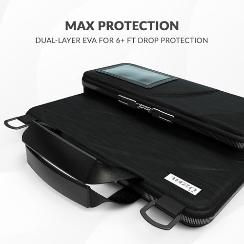 UZBL 11-11.6 Inch Always-on Chromebook Protective Hard Case with Accessory Pouch and Adjustable Shoulder Strap - color: Black Fabric