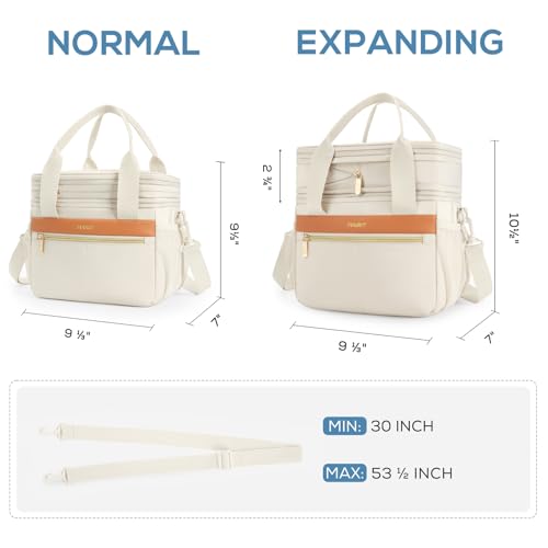 TOURIT Insulated Lunch Box Bag, Double Deck Leakproof Cooler Tote for Work Office Picnic, Expandable Lunch Container, Picnic - color: Beige