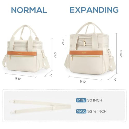 TOURIT Insulated Lunch Box Bag, Double Deck Leakproof Cooler Tote for Work Office Picnic, Expandable Lunch Container, Picnic - color: Beige