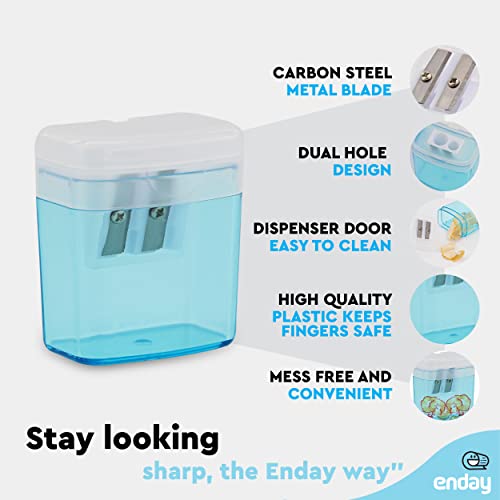 Pencil Sharpener Dual Hole Manual Blue, Jumbo Crayon Sharpener with Cover and Bin, Handheld Color Pencil Sharpeners for Large & Standard Pencils, Also Available in Red, Green, Purple, 1 Pc – By Enday - color: Blue