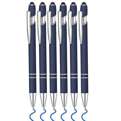 6 Pcs Blue Ink Ballpoint Pen with Stylus Tip 2 in 1 Ballpoint Pen Metal Pens Stylus Pen for Touch Screens School Office Coworkers (Blue) - color: Blue