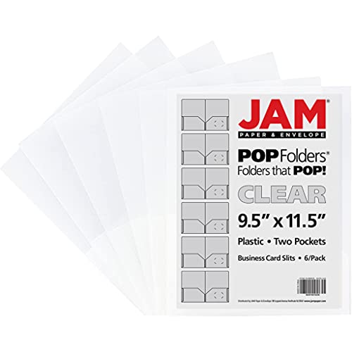 JAM PAPER Plastic 2 Pocket POP Folders - Durable School Folders - Clear - 6/Pack - color: Clear, size: 6 Per Pack
