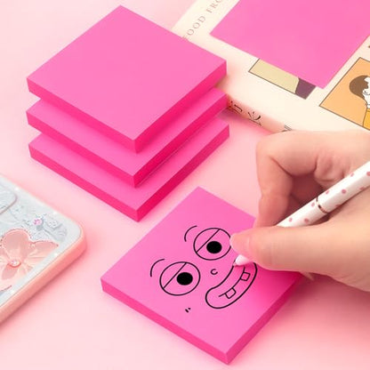 Sticky Notes 3x3 Pop Up Self-Stick Notes Pads with Bright Colors, Easy to Post for Office, School, Home, 4 Pads/Pack, 90 Sheets/Pad (Rose Red) - color: Rose Red
