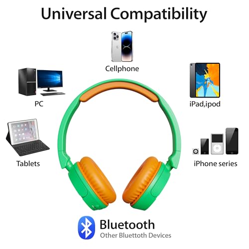Contixo KB-5 Kids Headphones - Over The Ear Foldable Bluetooth Wireless Headphone for Kids - 85dB with Volume Limited - Toddler Headphones for Boys and Girls (Green+Orange) - color: Green