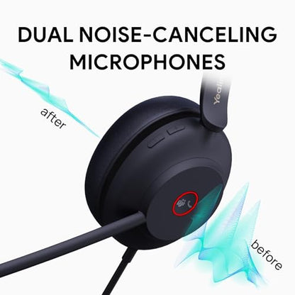 Yealink UH37 USB Headset with Microphone for PC Stereo Headphones with Noise Cancelling Microphone for Computer Laptop On-Ear Wired Teams Headset for Office Call Center USB-C/A - style: Stereo