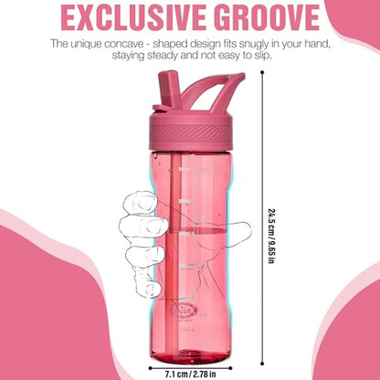 OLDLEY 20oz Kids Water Bottle with Straw, BPA-Free Tritan Water Bottle for School, Leakproof Clear Water Bottle with One Click Open, Measurement Scale, Cup Holder Friendly for Boys Girls,Red - color: Red