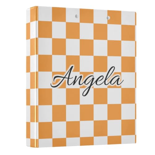 Custom 3 Ring Binder 1.5 Inch Round Rings Orange Checkered Personalized Name Binders Organizer Fashion View Binder with 2 Pockets for School Office Supplies - color: Multi12