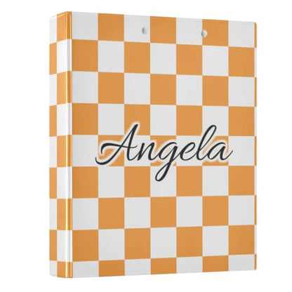 Custom 3 Ring Binder 1.5 Inch Round Rings Orange Checkered Personalized Name Binders Organizer Fashion View Binder with 2 Pockets for School Office Supplies - color: Multi12