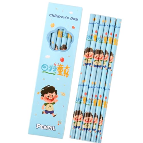 6PCS Wood Pencil Cartoon Pencils Drawing for Class Reward Drawing Sketching School Supplies Ergonomic Hexagonal - color: Little Boy
