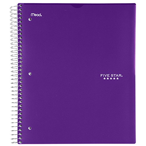 Five Star Spiral Notebook, 3 Subject, College Ruled Paper, 150 Sheets, 11" x 8-1/2", Customizable Cover, Purple (38005) - color: 08 Royal Purple
