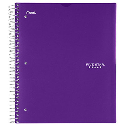 Five Star Spiral Notebook, 3 Subject, College Ruled Paper, 150 Sheets, 11" x 8-1/2", Customizable Cover, Purple (38005) - color: 08 Royal Purple