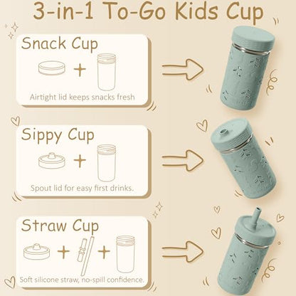 Fimibuke Toddler Cups Spill Proof, 12 OZ Sippy Cups for Kid Girl Boy, Stainless Steel Tumbler with Lid, Removable Silicone Straw & Sleeve, BPA Free Dishwasher Safe Water Bottle Snack Container 2 Pack - color: Purple/Blue, size: 12 Ounces