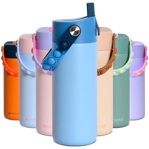 Elemental Insulated Kids Water Bottle, Stainless Steel Water Bottle with Straw Lid & Pop-It Handle, Leak-Proof Water Bottles for School, Boys or Girls, Travelling and Sports, 18oz - Ocean Tie Dye - color: Ocean Tie Dye