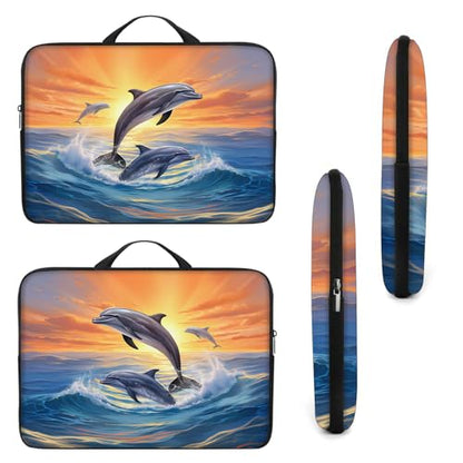 Laptop Sleeve Bag with Handle Computer Protective Soft Cover Case for 14 Inch 13 Inch Laptop,Dolphin Sunset - color: Dolphin Sunset
