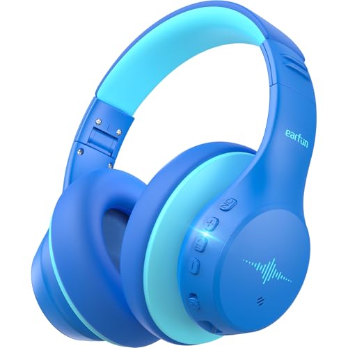 EarFun K4NC Active Noise Cancelling Headphones for Kids,120H Playtime Blue | 74/85/94dBA Volume Limited, Kids Bluetooth Headphones with Mic, Bluetooth 5.4 Stereo Sound Kid Headset for School/Home/Travel - color: Light Blue