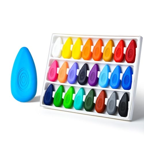 Four Candies Crayons for Toddlers 1-3, 24 Colors, Non-Toxic, Unbreakable | Easy-Grip, Water-Drop Shape for Little Hands, Washable Formula, Smooth Coloring, Fine Motor Skills, Home & Preschool Use - color: 24 Colors