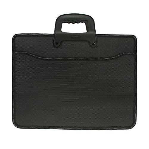 Top Handle Business Briefcase Bag Oxford Fabric Office Meetting Travel Use File Bills Document Expanding Storage Organizer Holder A4 Size File Folder Carrying Case Handbag (Black HB415)