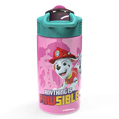 Zak Designs Kids Durable Plastic Spout Cover and Built-in Carrying Loop, Leak-Proof Water Design for Travel, (16oz, 2pc Set), Paw Patrol Skye Bottle 2pk - color: Paw Patrol Skye Bottle 2pk