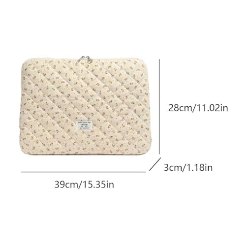 Cute Laptop Sleeve 13-15 inch Laptop Case Aesthetic Quilted Laptop Sleeve Computer Bag with Flower Printing for MacBook (Yellow, 15inch) - color: Yellow, size: 15inch