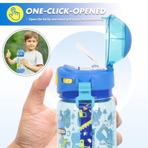 Kids Water Bottle with Straw/Lanyard for School Kids Girls Boys, 22oz BPA Free Child Drinking Water Bottle One-Click-Open Leak-Proof Locking Flip Lid for School Sport Travel - color: H14. Dinosaur