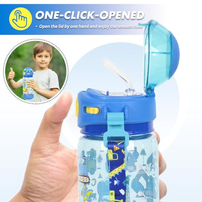 Kids Water Bottle with Straw/Lanyard for School Kids Girls Boys, 22oz BPA Free Child Drinking Water Bottle One-Click-Open Leak-Proof Locking Flip Lid for School Sport Travel - color: H14. Dinosaur