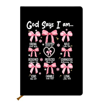 Bow Bible Verse Hard Shell Journal Notebook, Bible Verse Gifts for Women, College Ruled Notebook, Inspirational Hardcover Notebooks, Journals for Writing Note Taking 200 Sheets (5.8 x 8.3) Black - color: Multi 1161