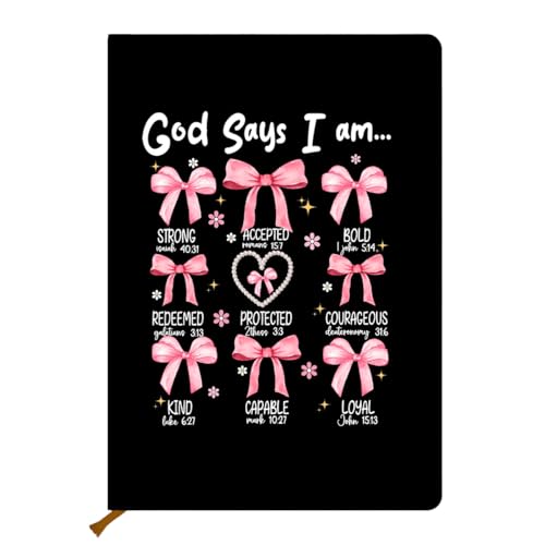 Bow Bible Verse Hard Shell Journal Notebook, Bible Verse Gifts for Women, College Ruled Notebook, Inspirational Hardcover Notebooks, Journals for Writing Note Taking 200 Sheets (5.8 x 8.3) Black - color: Multi 1161