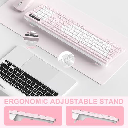 Wireless Keyboard and Mouse Combo, Full-Sized Quiet Wireless Keyboard and Adjustable DPI Mouse, 2.4GHz USB Receiver, Keyboard and Mouse for PC, Windows, Desktop, Laptop (Pink and White-B) - color: Pink and white-B