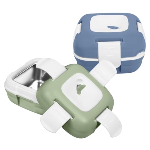 Pinnacle Insulated Leak Proof Lunch Box for Adults and Kids - Thermal Lunch Container With NEW Heat Release Valve 16 oz ~Set of 2~ Navy-Green - color: Navy-Green