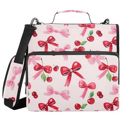 Cherries Red Bows Zipper Binder 3 Ring with Handle and Shoulder Strap, 500 Sheet Binder Organizer Capacity & Multi-Pockets for School Office - color: A6189