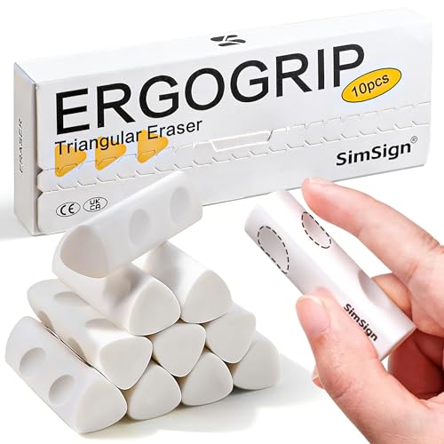 Ergonomic Erasers, Pencil Eraser Multipack, Clean Erasing Low Residue Rubber Eraser for Kids School Office Stationery Supplies, Pack of 10, White