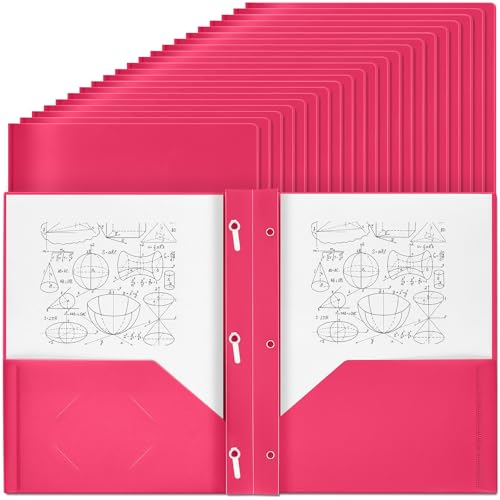 Yeaqee 30 Pcs Plastic Folders with Pockets and Prongs Plastic Folder 2 Pockets 3 Prongs with Card Slot for Office, School for Students, Teachers, Office Workers (Rose Pink) - color: Rose Pink