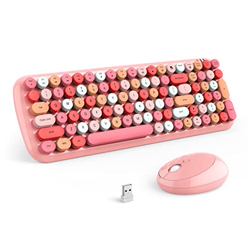 MOFii Wireless Keyboard and Mouse Combo, Retro Typewriter Keyboard with Multi-Media Function Keys and Number Pad Compared for PC Computer Windows (Pink Colorful) - color: Pink Mixed