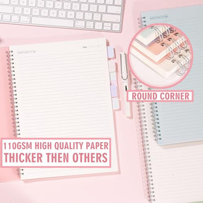 OWSC 3 Pack College Ruled Spiral Notebook, Notebooks for Work A4 Lined | 5.9 x 8.3 IN Notebooks College Ruled for Note Taking, School and Journal with 80 Sheets/160 Pages 110 GSM Thick Papers - size: Ruled-A4-3 Pcs