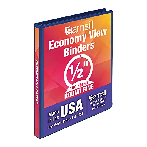 Samsill Economy 0.5 Inch 3 Ring Binder, Round Ring Binder, Customizable Clear View Cover, Dark Blue - color: Blue, size: 1-Pack, style: 0.5-Inch