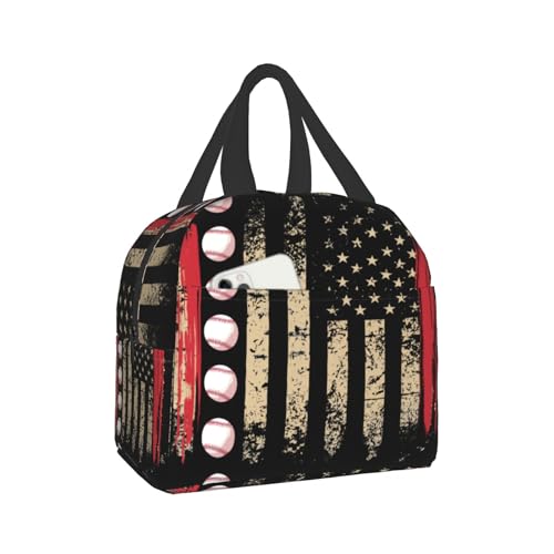 Imiss Baseball Lunch Bag Outdoor Sports American Flag Insulated Lunch Box Container Reusable Cooler Lunch Tote for Boys Men School Work Office Travel - color: Baseball American Flag