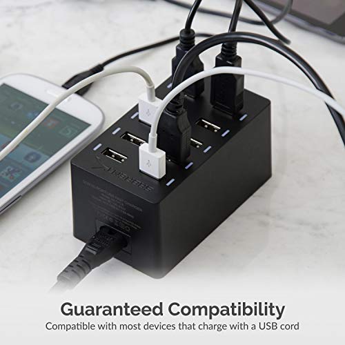 Sabrent 60 Watt (12 Amp) 10-Port [UL Certified] Family-Sized Desktop USB Rapid Charger. Smart USB Ports with Auto Detect Technology [Black] (AX-TPCS) - size: 10-Port