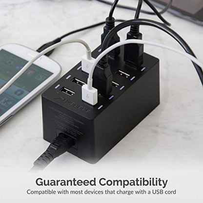 Sabrent 60 Watt (12 Amp) 10-Port [UL Certified] Family-Sized Desktop USB Rapid Charger. Smart USB Ports with Auto Detect Technology [Black] (AX-TPCS) - size: 10-Port