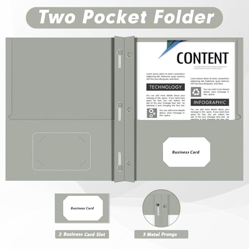 Two Pocket Folders, PANDRI 30 Pack Two Pocket Folders with Prongs, 3 Prong Folders Designed for Office and Classroom, Letter Size Grey - color: Grey