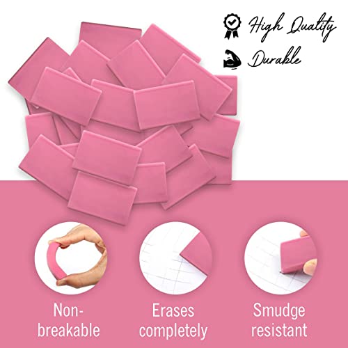 Pink Erasers, 40 Count, Latex Free Eraser for Kids, Square Eraser, Erasers Bulk for School Supplies, Art, and Office Use - size: 40 Count Square Erasers