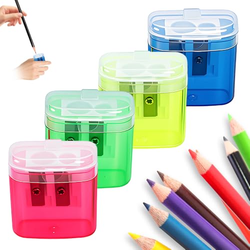 Pencil Sharpeners with Lid, Dual Holes Handheld Pencil Sharpener Manual for Standard and Jumbo Pencils, Compact Cute Sharpener for Adults Students School Home Office (4pcs) - color: 4pcs
