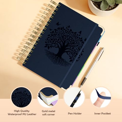 QIYVLOS Hardcover Spiral Notebook, B5 Journal with Removable Dividers Tabs, 5 Subject Notebook College Ruled, 320 Pages 8"x10" Leather Notebooks for Work School Study, Lined Journal for Women, Navy - color: B5/Navy