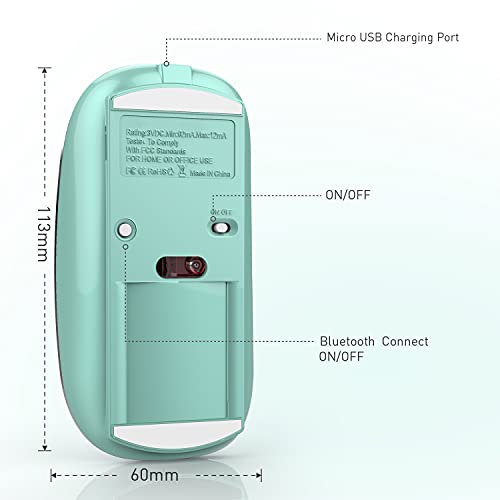 Rechargeable Bluetooth Mouse Wireless Bluetooth Mouse for iPad pro iPad Air Mac MacBook Pro MacBook Air Laptop Chromebook Windows HP DELL (Blue) - color: BLUE
