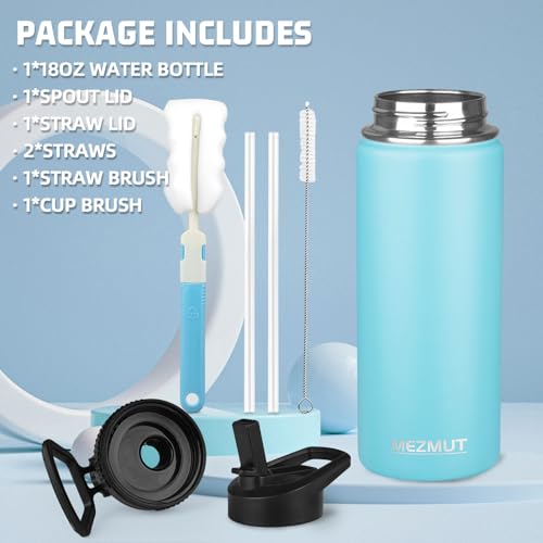 Insulated Water Bottle 18oz Stainless Steel Water Bottles with Straw&2 Lids, Kids Metal Water Bottle Cup for School, Vacuum Insulated Bottles Leak-Proof Travel Cup, Blue - color: Blue, size: 18 Ounces